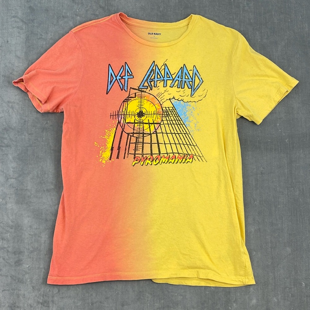 Def Leppard Pyromania Mens Medium Orange Yellow Old Navy Rock T-Shirt